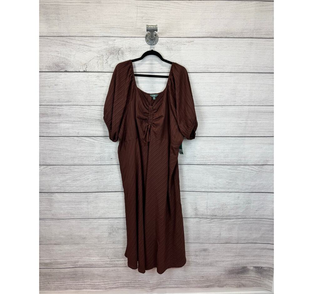 Terra & Sky Plus Size Brown Ruched Front Short Sleeve Midi Dress Size 3X
